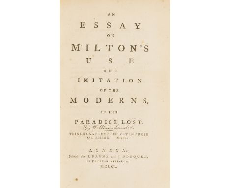 Milton (John).- [Lauder (William)] An Essay on Milton's Use and Imitation of the Moderns, in his Paradise Lost, first edition