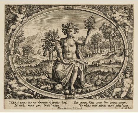 NO RESERVE Collaert (Adrian, 1560-1618) Earth, plate 1 from: The Four Elements, with address of Kiliaan, engraving, on laid p