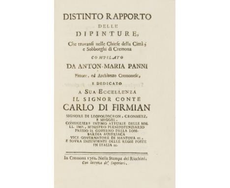 NO RESERVE Italy.- Panni (Anton-Maria) Distinto Rapporto delle Dipinture, che trovansi nelle Chiese della Città, e Sobborghi 