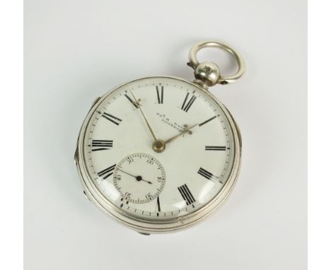 A Gentleman's late 19th century silver cased fusee open face pocket watch, London 1880, the white enamel dial with Roman nume