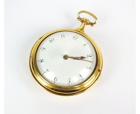 A George III gold pair case open face verge pocket watch, London 1797, Jno Jardin, London No. 1605, signed gilt fusee movemen