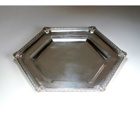 A Victorian Garrards silver plate, R & S Garrard & Co, London 1856, of hexagonal form with decorative border and engraved cre