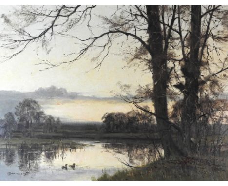 W R Jennings (1927-2005) Ducks on a pond in mid winter, signed lower left, oil on canvas, 49 x 64cm