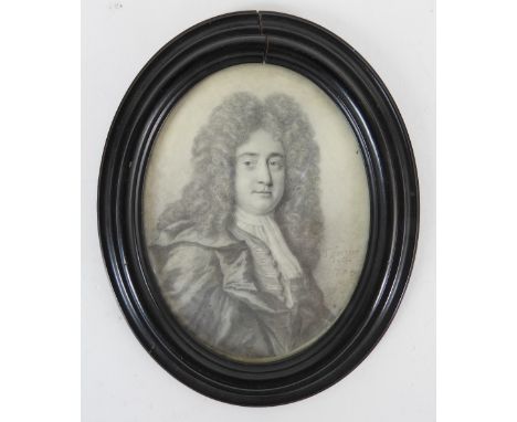 Thomas Forster (1677-1713) Portrait of miniature of James Drake FRS (1667-1707), wearing a coat, cravat and billowing wig, si