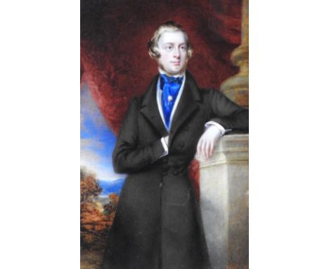 Mrs Maria Mosely Nee Chalon (British, 1800-1867)A portrait of Sir Frederick Acclom Milbank, 1st Baronet (1820-1898), standing