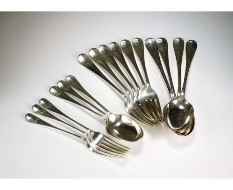 A collection of Hanoverian pattern silver flatware, Walker & Hall, Sheffield 1907, comprising; four tablespoons, three desser