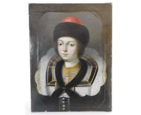 Russian School, 17th century, Portrait of a young nobleman, head and shoulders, wearing a Dutch lace collar and black scarf f