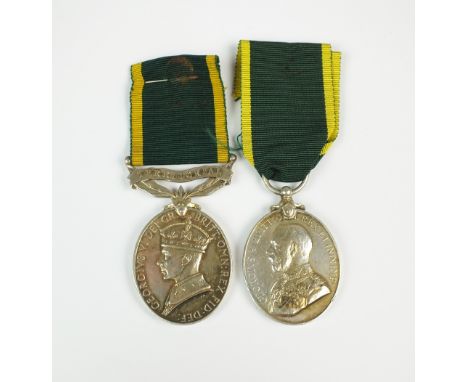 A George V Territorial efficiency medal awarded to '362 Pte G. Evans Welch R.', together with a George VI efficiency medal wi