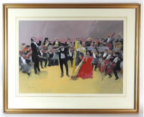 Frank Archer (1912-1995) Mozart concerto for harp and flute, signed lower left, dated '71, The Catto Gallery label verso, wat