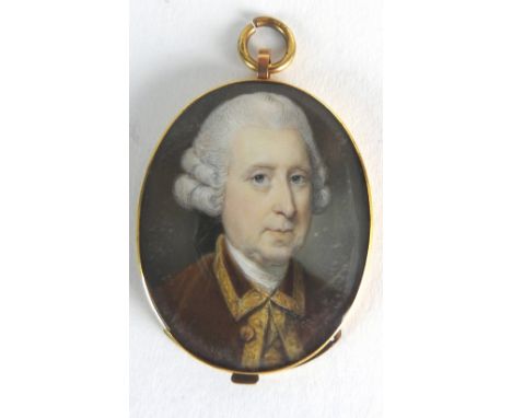 Jeremiah Meyer (1735-1789)A portrait miniature of a gentleman wearing a brown coat edged in gold, his powdered hair worn en q