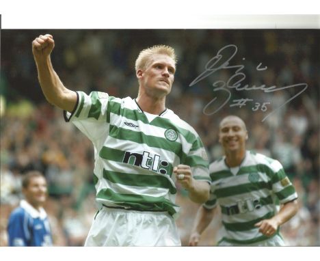 Johan Mjallby Celtic Signed 12 x 8 inch football photo. Supplied from stock of www.sportsignings.com the in person Sport auto