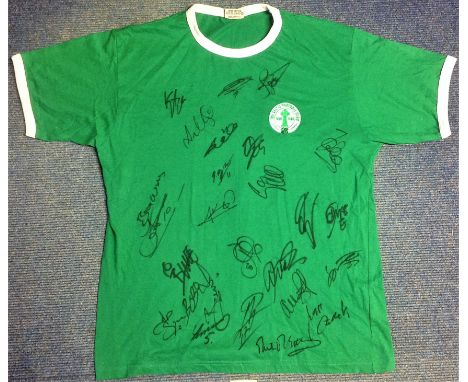 Celtic Legends Multi signed retro shirt. Supplied from stock of www.sportsignings.com the in person Sport autograph dealer. G