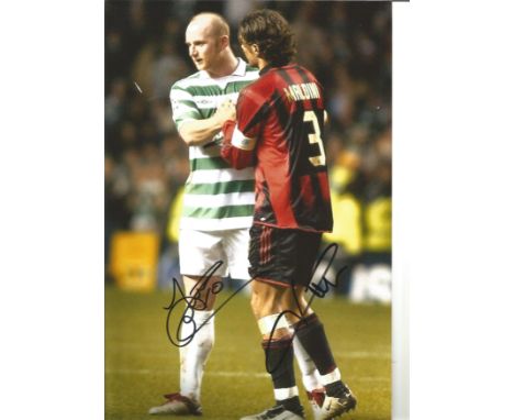 John Hartson and Paolo Maldini Celtic Signed 12 x 8 inch football photo. Supplied from stock of www.sportsignings.com the in 