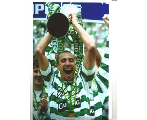 Henrik Larsson Celtic Signed 10 x 8 inch football photo. Supplied from stock of www.sportsignings.com the in person Sport aut