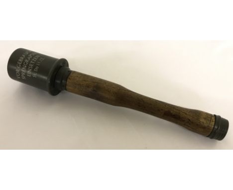 WW2 style re-enactment/movie prop German "Potato Masher" stick grenade. wooden handle with screw on metal end. Perfect in det