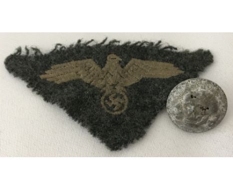 WW2 style German SS - VT side cap eagle cloth badge together with a metal deaths head button.  