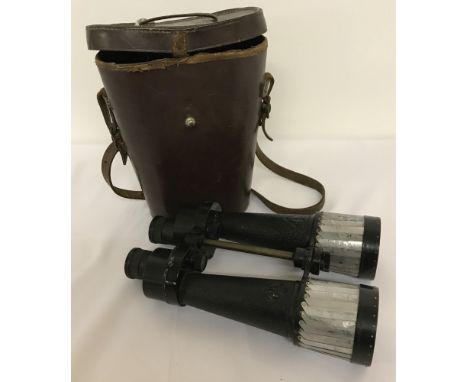A pair of WW2 era British Barr &amp; Stroud Anti-Submarine binoculars in original brown leather case. Binoculars marked with 