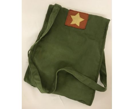 A Vietnam War Era North Vietnamese Army Map case. Green fabric bag with red and gold fabric star logo stitched to front. 