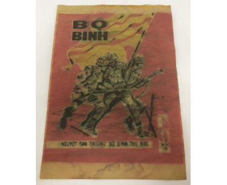 A Vietnam War Era North Vietnam propaganda poster. Printed on brown paper. Approx. 29.5cm x 21cm.