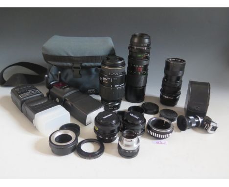 A Selection of Camera Lenses including Sigma 70-300mm and camera bag 