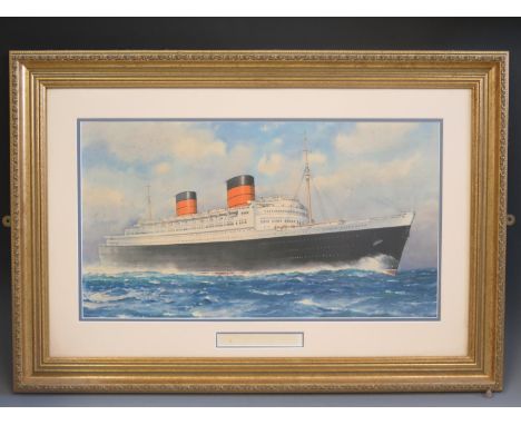 C.E. Turner, QUEEN ELIZABETH, print, faded signature Commodore Geoffrey T. Marr, F &amp;G, 62x33.5cm 