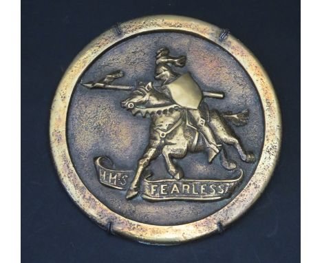 H.M.S. FEARLESS Cast Brass Tompion decorated with knight with lance on charger, 7.75", light cruiser completed 1914