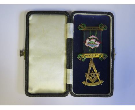 A Cased 9ct Gold and Enamel Masonic 'Jewel' from Lodge Ailsa No. 1172 S.C., 24.4g gross 