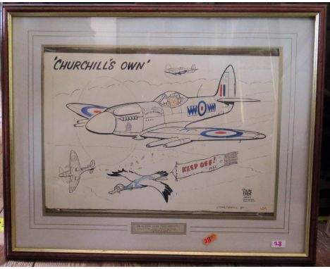 Page Kent 615 SQDN. Biggin Hill, Chartwell 49, "CHURCHILL'S OWN", original Christmas card proof sketch, F&amp;G, 40x27cm 