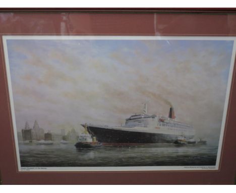 E.D. Walker, Queen Elizabeth 2 in the Mersey, print, F&amp;G, 56x38cm image size 