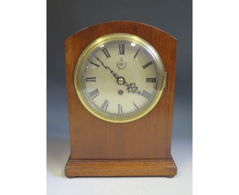 A WWII R.A.F. Oak Cased Mantle Clock with single fusee chain driven movement and 8" dial, signed Elliott Ltd., movement no. 1