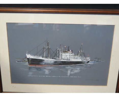 E.W. Paget-Tomlinson March 1995, M.V. Clan MacLay, gouache, F&amp;G, 47x30cm and print of Clan Malcolm 