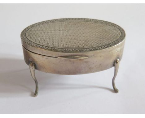 A Small George V Silver Oval Ring Box, the hinged lid with engine turned decoration, Birmingham 1915, H&amp;A, 8.2cm wide 