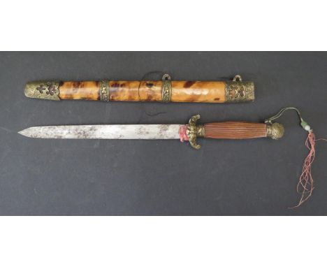 A Miniature Chinese Sword with tortoiseshell scabbard, 29.5cm Packing only service £18+vatplease arrange own specialist couri