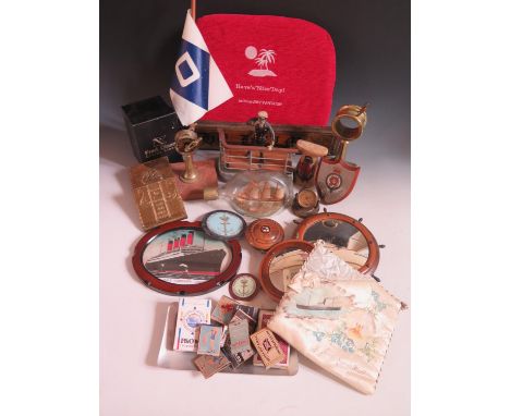 A Selection of Maritime Related Objects including model engine room telegraph, Cunard match booklets etc. 