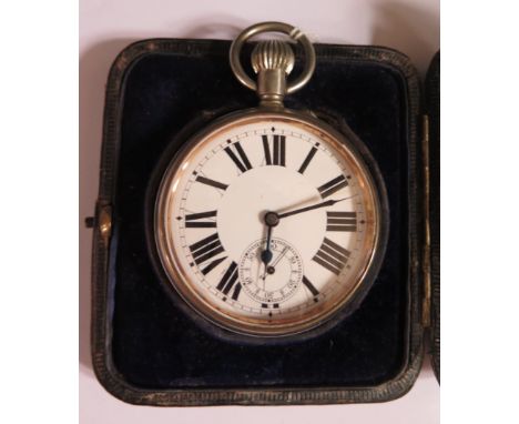 An Edward VII Silver Goliath Pocket Watch Easel Back Case, Birmingham 1901, Henry Matthews and pocket watch with enamel dial 