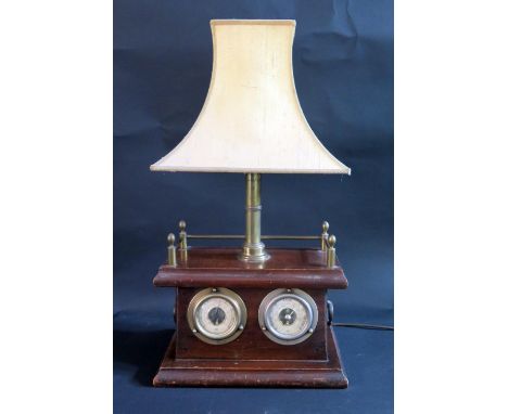 An Unusual Lamp with the base incorporating a barometer and thermometer, base 39cm wide 