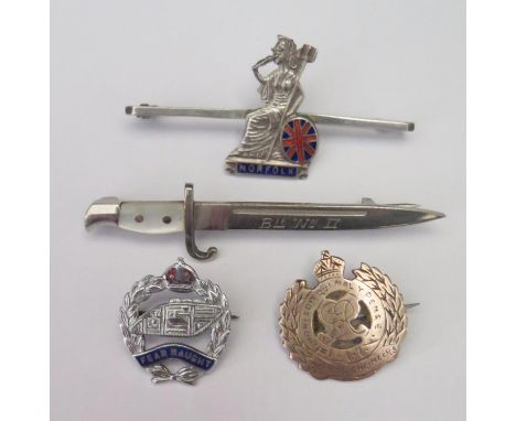 A Silver and Enamel NORFOLK Regiment Brooch, silver gilt Royal Engineers brooch and two others 