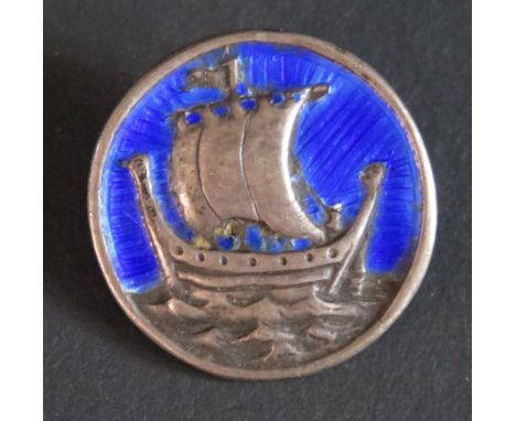 An IONA Silver and Enamel Brooch, decorated with an old sailing ship, 27mm, 10g 