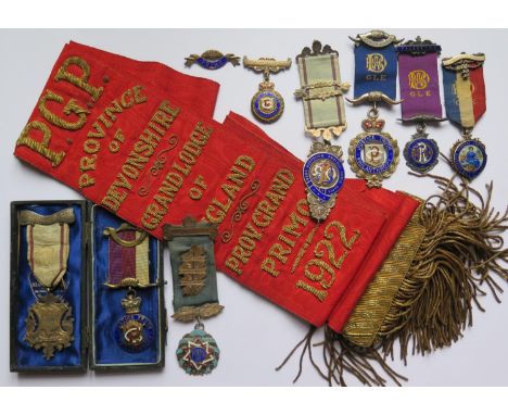 A Collection of Eight R.A.O.B. Silver 'Jewels' and ceremonial sash 