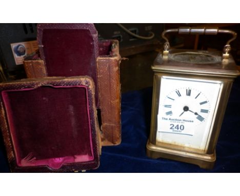 19th century brass carriage clock with leather case (good working order)