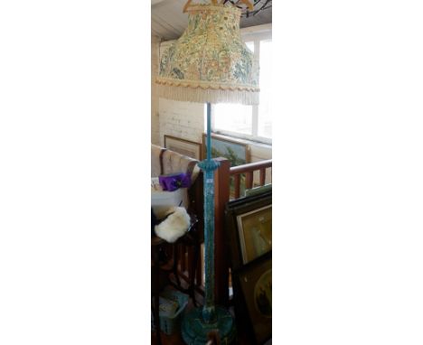 Painted wood standard lamp with Liberty fabric tasselled shade