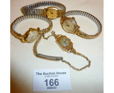 Ladies 9ct gold Art Deco rotary cocktail watch and three others