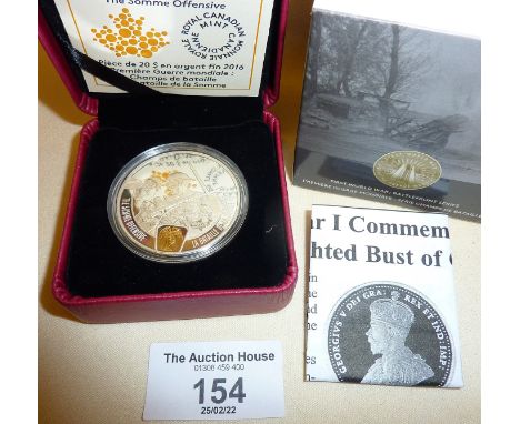Royal Canadian Mint 2016 $20 fine silver coin in case - First World War: Battlefront Series the Somme Offensive with COA