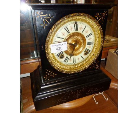 Victorian mantle clock with enamel dial and gilt decoration