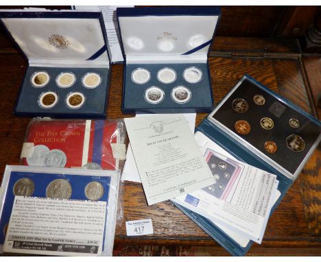 Franklin Mint and Morgan Mint cased USA coin sets, Royal Mint 1991 UK proof coin collection in case, 1953 Coronation Mint set