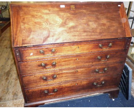 Georgian mahogany bureau with four graduated drawers on bracket feet