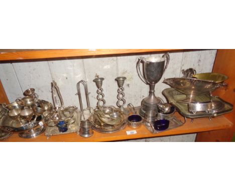Shelf of silver plated items