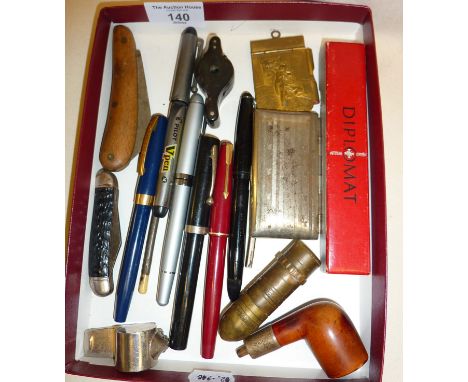 Assorted pens, inc. Sheaffer, a Kaschie bullet lighter, etc.