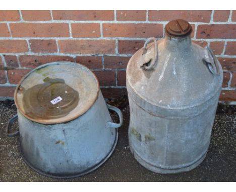 A galvanised planter and churn