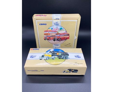 A Corgi classic 97840 Scammell Highwayman Diecast model tanker along with a boxed Corgi classic commercial buses